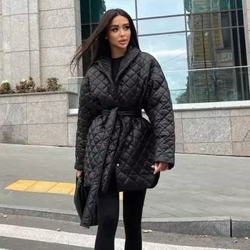 Женское осенне-зимнее хлопковое пальто с воротником-поло и длинным рукавом Длинное хлопковое пальто Зимний топ S