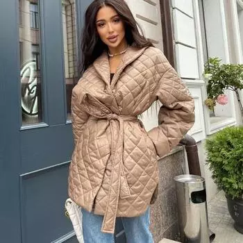 Женское осенне-зимнее хлопковое пальто с воротником-поло и длинным рукавом Длинное хлопковое пальто Зимний топ S чёрный