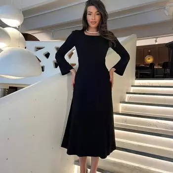 Женское осенне-зимнее модное элегантное облегающее платье с квадратным вырезом и длинными рукавами, повседневные платья для женщин S чёрный