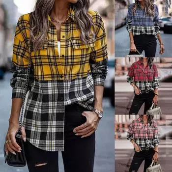 Женское осенне-зимнее модное клетчатое пальто на пуговицах с длинными рукавами L синий