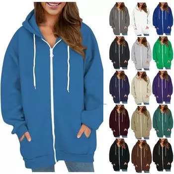 Женское осенне-зимнее модное однотонное пальто на молнии с длинными рукавами и спортивным дизайном на пуговицах для фитнеса, повседневное однотонное пальто с начесом (с карманами) XXXXXL фиолетовый