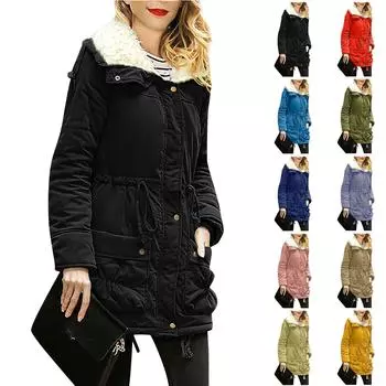 Женское осенне-зимнее модное однотонное пальто на молнии с длинными рукавами и спортивным дизайном на пуговицах для фитнеса, повседневное однотонное пальто с начесом (с карманами) XL киноварь