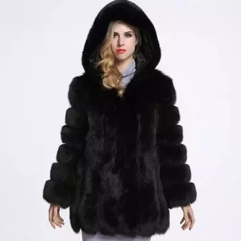 Женское осенне-зимнее модное пальто средней длины из искусственного меха с капюшоном, свободное плюшевое пальто, повседневная теплая куртка 3XL белый