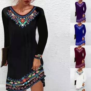 Женское осенне-зимнее модное повседневное новое платье со средней талией и принтом в городском стиле с длинным рукавом S