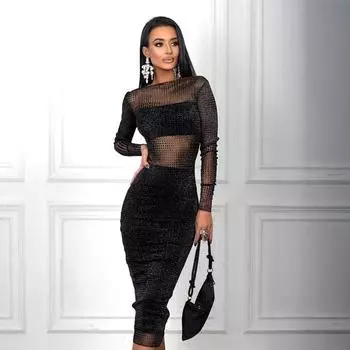 Женское осенне-зимнее модное сексуальное облегающее платье из марли Perspective S чёрный