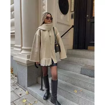 Женское осенне-зимнее модное шерстяное пальто, толстое свободное пальто XL чёрный