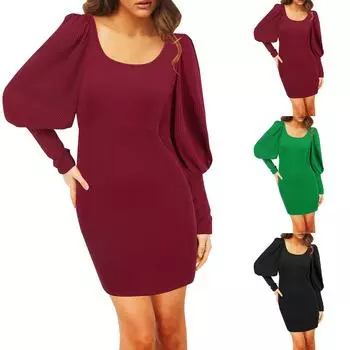 Женское осенне-зимнее облегающее платье с круглым вырезом, короткая облегающая юбка XL чёрный