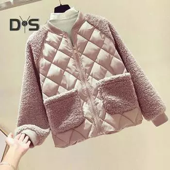 Женское осенне-зимнее однотонное короткое хлопковое пальто с длинными рукавами, плюшевая куртка с карманами и планкой на молнии, верхняя одежда с хлопковой подкладкой M