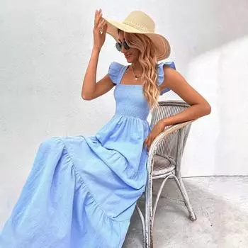 Женское осенне-зимнее однотонное платье без рукавов с квадратным вырезом, повседневное платье трапециевидной формы до щиколотки с высокой талией S розы красного