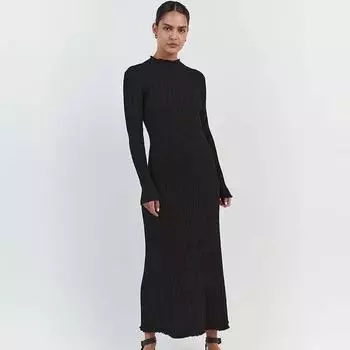 Женское осенне-зимнее однотонное трикотажное платье с круглым вырезом и небольшой ямкой в полоску для похудения для женщин S зелёный