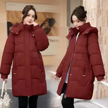 Женское осенне-зимнее пальто большого размера с воротником-стойкой и капюшоном, средней длины, утолщенная ветрозащитная женская куртка, 6 цветов M чёрный