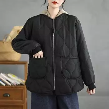 Женское осенне-зимнее пальто, хлопковая толстовка с утолщением, оверсайз, повседневное, на молнии, с капюшоном, куртка XXXXL чёрный