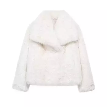 Женское осенне-зимнее пальто из искусственного меха, плюшевая пушистая женская куртка, новинка в верхней одежде, белое, красное, серое, черное, пальто из шерстяных смесей XS белый