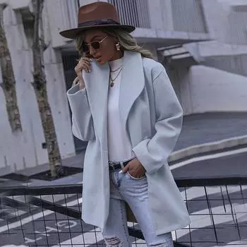 Женское осенне-зимнее пальто, модное длинное шерстяное пальто с лацканами S белый