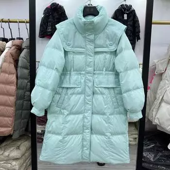 Женское осенне-зимнее пальто на белом утином пуху, мягкая куртка с длинным воротником-стойкой, карман на молнии, свободные универсальные теплые однотонные One Size бежевый