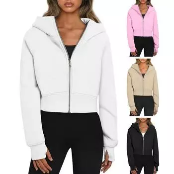 Женское осенне-зимнее пальто на молнии с капюшоном из мягкого плюша, сплошной цвет, свободный толстый кардиган с длинным рукавом, свободные повседневные эластичные перчатки с манжетами и рукавами, укороченные S розовый