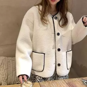 Женское осенне-зимнее пальто однобортное однотонное свободное с накладными карманами термостойкое с длинными рукавами кардиган повседневное M чёрный