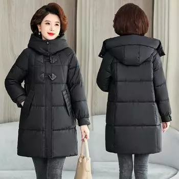 Женское осенне-зимнее пальто, однотонное, с капюшоном, средней длины, свободное, утепленное, ветрозащитная женская куртка M чёрный