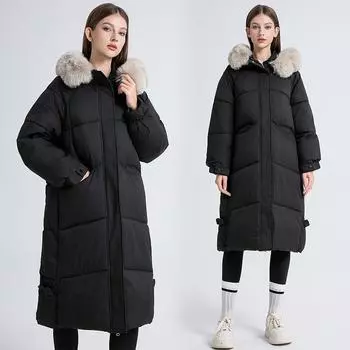 Женское осенне-зимнее пальто, однотонное, с большим меховым воротником, свободное, длиной до колена, женское пальто, утолщенная женская куртка M розовый