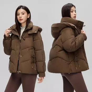 Женское осенне-зимнее пальто, однотонное, с воротником-стойкой, с капюшоном, свободное, короткое, утолщенное, ветрозащитное, женское пальто M чёрный