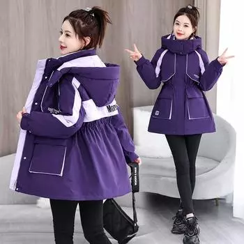 Женское осенне-зимнее пальто, однотонное, с капюшоном, рабочая парка, утепленная, ветрозащитная, средней длины, женская куртка, 5 цветов S чёрный