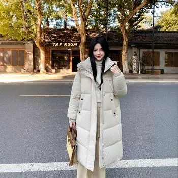 Женское осенне-зимнее пальто однотонное с капюшоном свободное до колена длинная утолщенная ветрозащитная женская куртка M чёрный