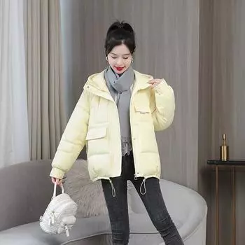 Женское осенне-зимнее пальто с капюшоном и длинными рукавами, однотонное теплое пальто с большим карманом и шнурком M чёрный