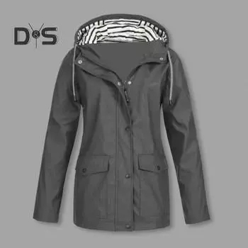 Женское осенне-зимнее пальто с капюшоном, ветрозащитное, с длинными рукавами, застежкой-молнией на кнопках, однотонное, с накладными карманами, повседневная куртка для активного отдыха L темно-синий