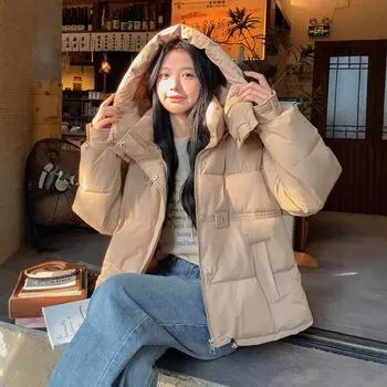 Женское осенне-зимнее пальто с капюшоном, короткое, однотонное, свободное, утолщенное, ветрозащитное, женская куртка M чёрный