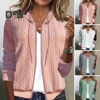 Женское осенне-зимнее пальто с капюшоном и шнурком, сплошной цвет, с длинным рукавом, витая текстура, застежка-молния, свободные карманы, мягкая повседневная теплая женская куртка XL зелёный