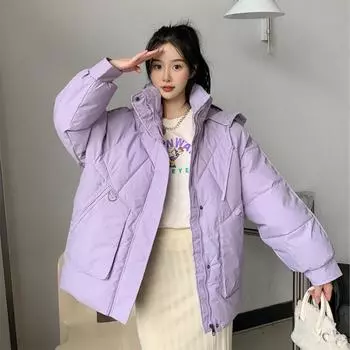 Женское осенне-зимнее пальто с утолщенным капюшоном, короткое свободное свободное пальто с большим карманом, тонкое теплое пальто S чёрный