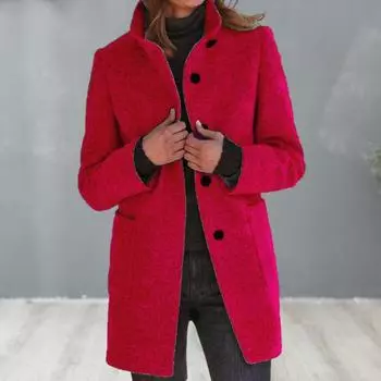 Женское осенне-зимнее пальто с воротником-стойкой, толстое, теплое, мягкое, однотонное однобортное женское пальто средней длины с карманами, плотное женское пальто S светло-серый