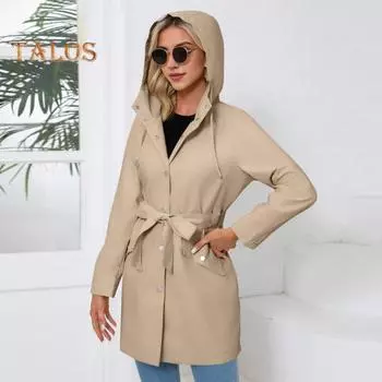 Женское осенне-зимнее пальто с защитой от брызг, однобортное, с капюшоном, длинными рукавами, на шнуровке, с узкой талией, на шнурке, кардиган, пальто для активного отдыха S чёрный