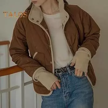 Женское осенне-зимнее пальто с застежкой на пуговицы, высоким воротником, тонкими подкладками, длинными рукавами, кардиганом, курткой с карманами, повседневной одеждой, верхней одеждой для работы на открытом воздухе M кофейный