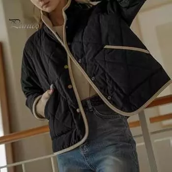 Женское осенне-зимнее пальто с застежкой на пуговицы, высоким воротником, тонкими подкладками, длинными рукавами, кардиганом, курткой с карманами, повседневной одеждой, верхней одеждой для работы на открытом воздухе S синий