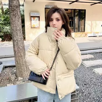 Женское осенне-зимнее пальто-стойка с длинным рукавом и застежкой-молнией, короткая куртка M бежевый