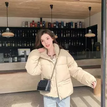 Женское осенне-зимнее пальто-стойка с длинным рукавом и застежкой-молнией, короткая куртка M кофейный