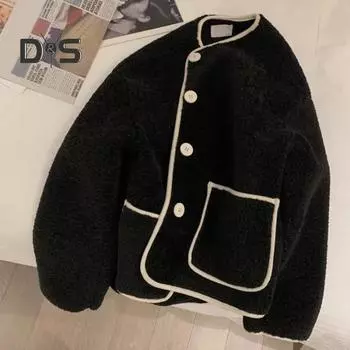 Женское осенне-зимнее пальто, свободное толстое корейское стильное цветное пальто с накладным карманом и длинным рукавом, морозостойкое Sing;Куртка женская с э-бюстом 2XL чёрный