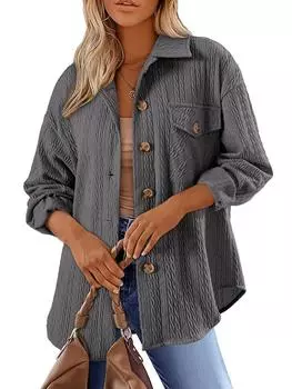 Женское осенне-зимнее пальто свободного кроя с лацканами, карманами и пуговицами - Однотонное, с длинным рукавом M