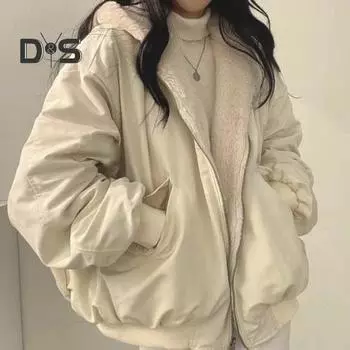 Женское осенне-зимнее пальто, толстое, мягкое, плюшевое, однотонное, с капюшоном, на молнии, теплое, ветрозащитное, с эластичными карманами на манжетах, повседневная куртка для пар S чёрный