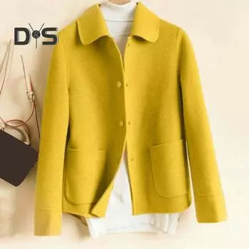 Женское осенне-зимнее пальто, утолщенное, с двухсторонними лацканами, однобортный кардиган, свободный, с длинным рукавом, пуговицами, карманами, женская куртка для поездок на работу L бежевый