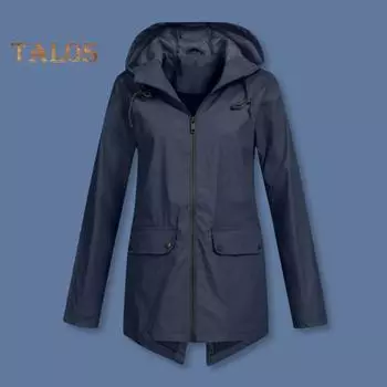 Женское осенне-зимнее пальто, ветрозащитная куртка с длинными рукавами, капюшоном, застежкой-молнией, однотонными накладными карманами, повседневная куртка для активного отдыха M синий