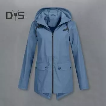 Женское осенне-зимнее пальто, ветрозащитная куртка с длинными рукавами, капюшоном, застежкой-молнией, однотонными накладными карманами, повседневная куртка для активного отдыха M темно-синий