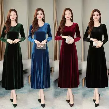 Женское осенне-зимнее платье, большие качели, однотонное, с круглым вырезом, с длинным рукавом, трапециевидной формы, мягкий, теплый, толстый пуловер, женское вечернее платье для выпускного вечера L вино красного