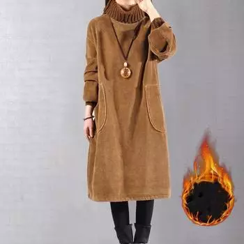 Женское осенне-зимнее платье из утолщенного вельвета с подкладкой, однотонное, с высоким воротом, в полоску, с удобным верхом 4XL чёрный