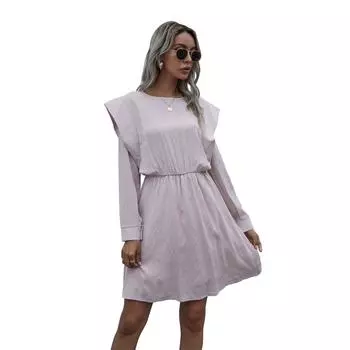 Женское осенне-зимнее платье с длинными рукавами и подплечниками S миндальный