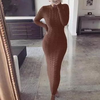 Женское осенне-зимнее платье-свитер, удлиненное однотонное платье-свитер, вязаное женское тонкое длинное платье с длинными рукавами S светло-фиолетовый