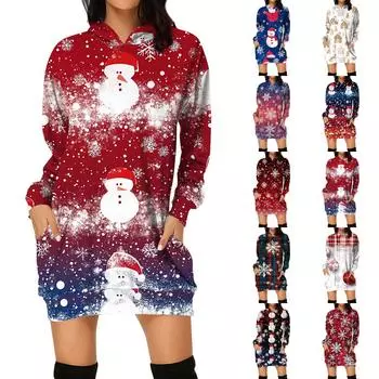 Женское осенне-зимнее платье-толстовка с капюшоном и принтом XXL