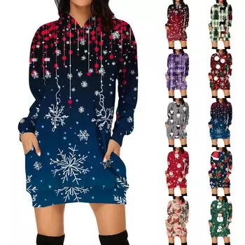 Женское осенне-зимнее платье-толстовка с капюшоном и принтом L винный