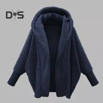 Женское осенне-зимнее плюшевое пальто с капюшоном, длинными рукавами и открытой передней частью, однотонная флисовая куртка, утепленная теплая верхняя одежда 3XL вино красного